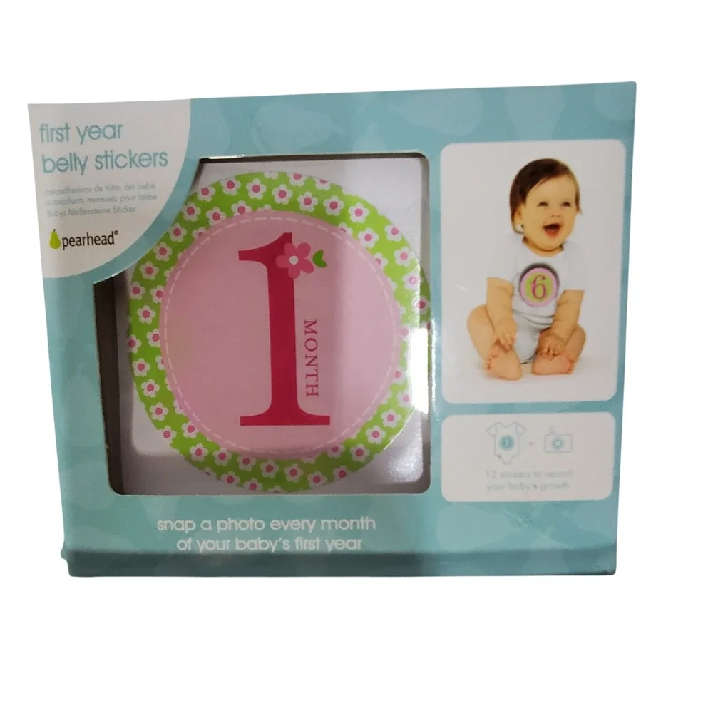 Pearhead My First Year Baby Photo Frame & Belly Stickers Pink Crown‎ Gift